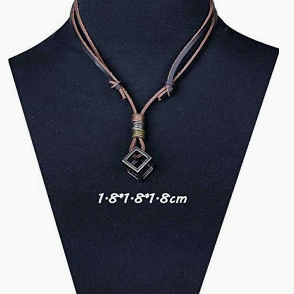 Unisex Brown Leather&Stainless Steel Necklace - Picture 1 of 3